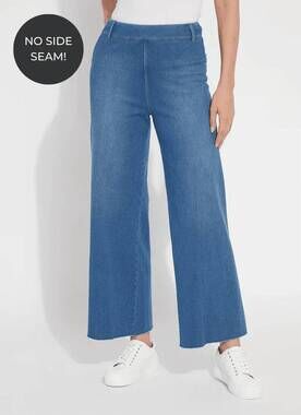 NEW LYSSE women's erin wide leg denim pants in mid wash